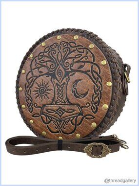 Faux Leather Viking Embossed Crossbody Bag Nordic Belt Satchel Cosplay